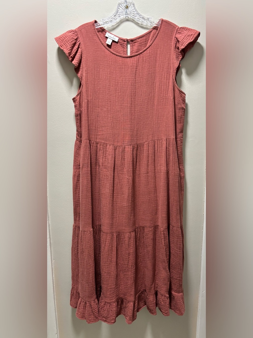 Brannan 100% Cotton Gauze Midi Dress Large Cottage-core Coastal Fall Dusty NWOT